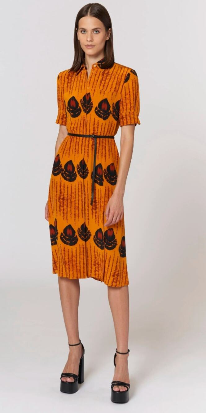 ALTUZARRA Kieran Printed Midi Dress with Leather Belt Womens New Size 50